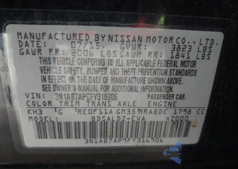 2015 Nissan Sentra Sv from USA, damaged, VIN 3N1AB7AP9FY316906